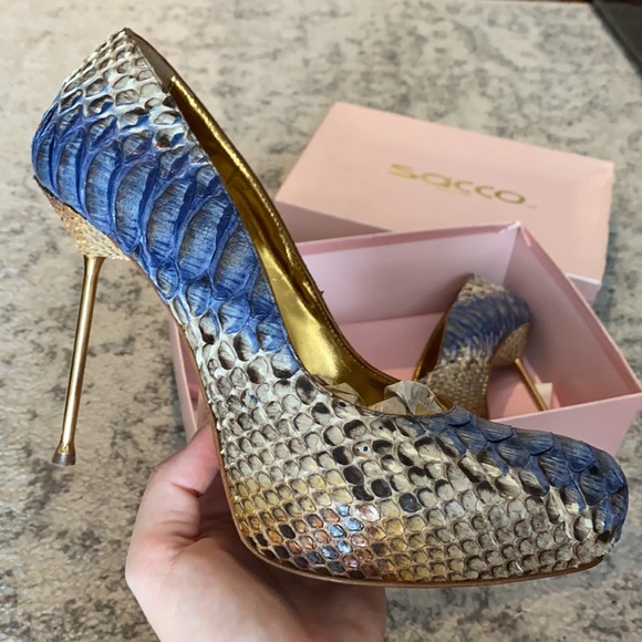Rare SACCO Francesco Sacco Snakeskin Snake Python Metal Heel Pumps, 40/ 8.5US - Picture 2 of 11